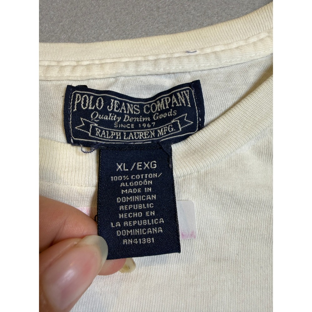 Polo Jeans Co Ralph Lauren Graphic T-Shirt Cream Vintage Distressed Mens XL - Picture 9 of 9